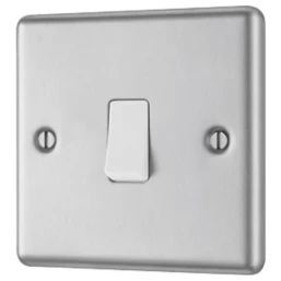 LAP 10AX 1-GANG 2-WAY LIGHT SWITCH BRUSHED STAINLESS STEEL WITH WHITE INSERTS
