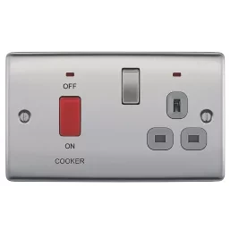 BRITISH GENERAL NEXUS METAL 45A 2-GANG DP COOKER SWITCH & 13A DP SWITCHED SOCKET
