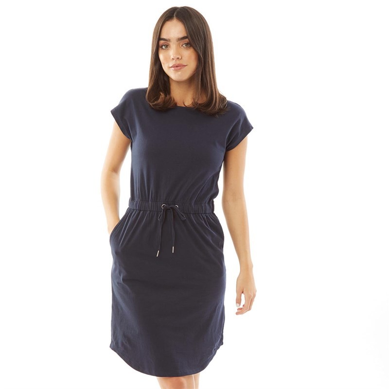 Board Angels Womens Tie Waist Jersey Dress Navy
