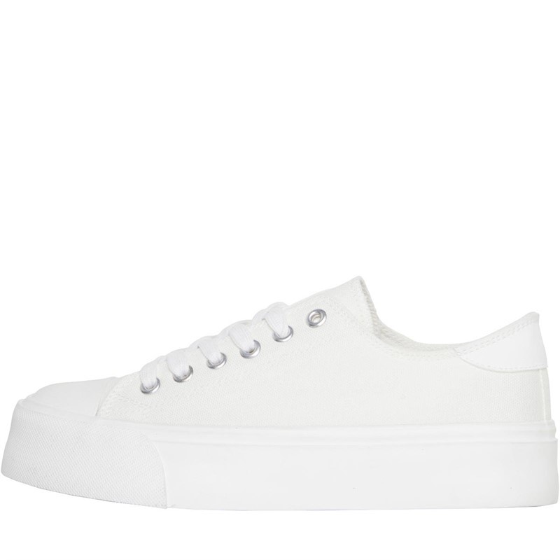 Brave Soul Womens Lolly Chunky Canvas Pumps White