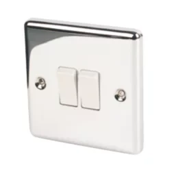 LAP 10AX 2-GANG 2-WAY LIGHT SWITCH POLISHED CHROME WITH WHITE INSERTS