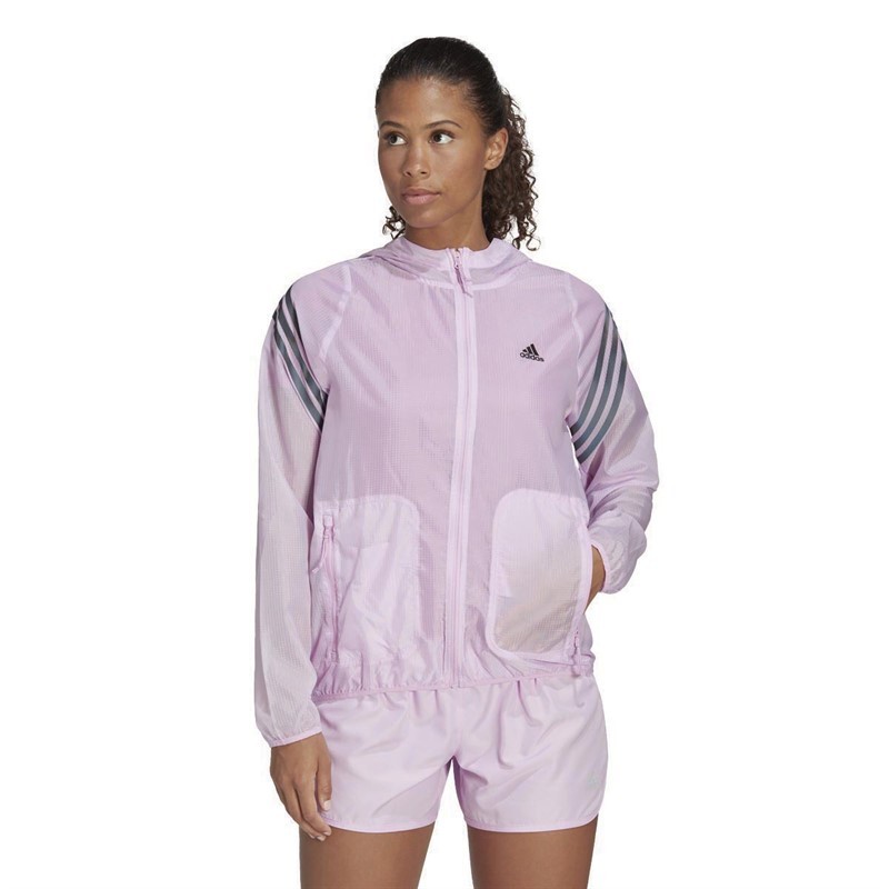 adidas Womens Run Icons 3-Stripes Hooded Running Windbreaker Bliss Lilac