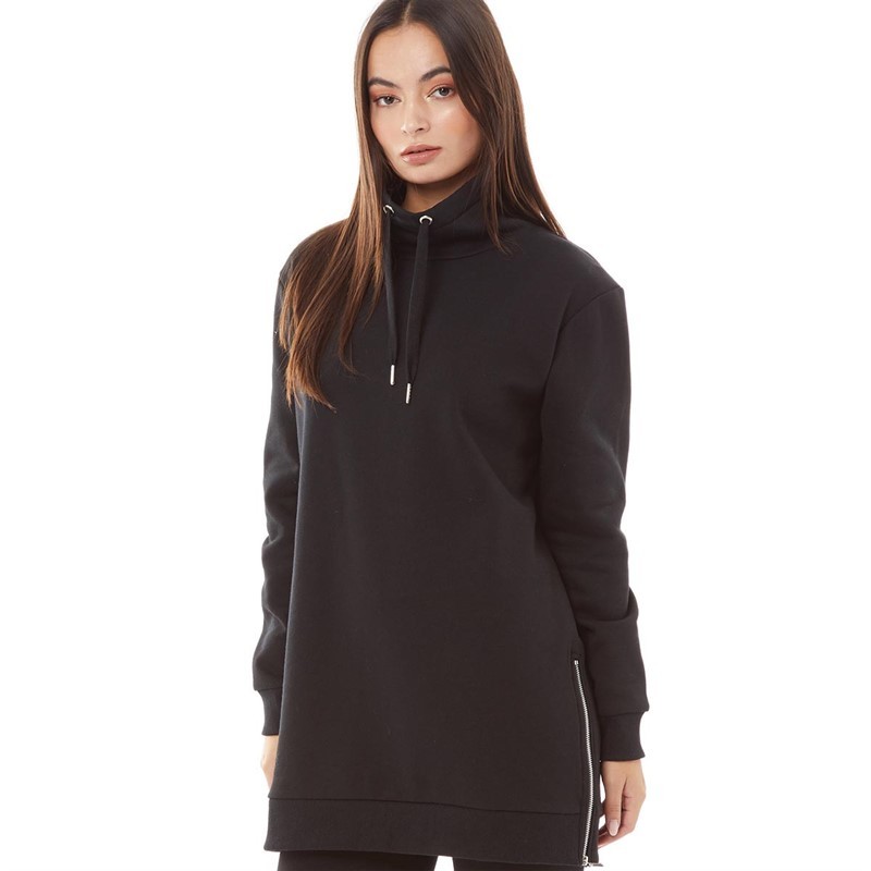 Board Angels Womens Longline Funnel Neck Sweatshirt Black