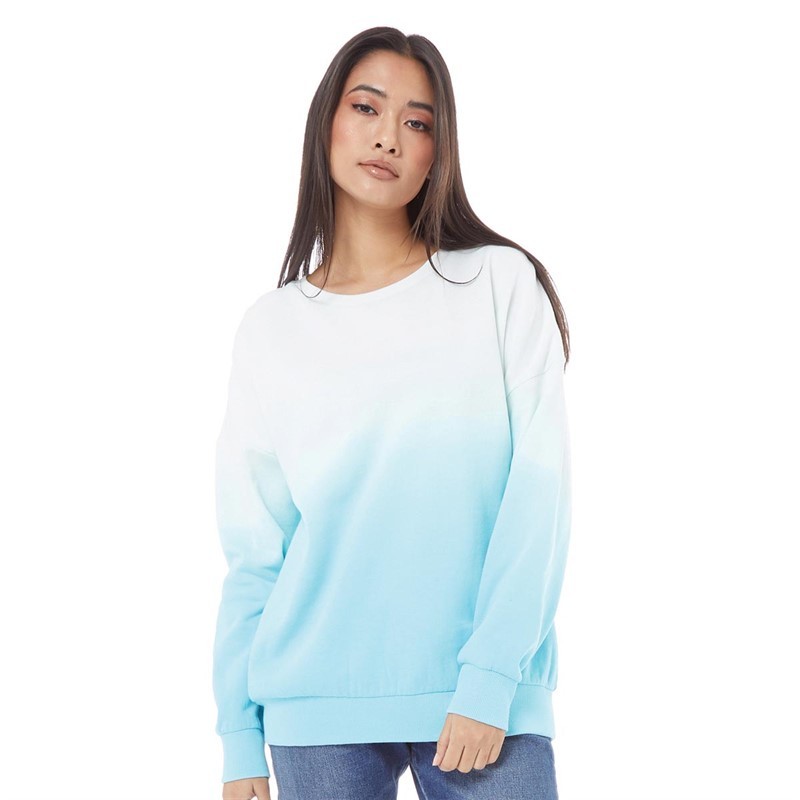 Board Angels Womens Ombre Crew Neck Sweatshirt Aqua Blue