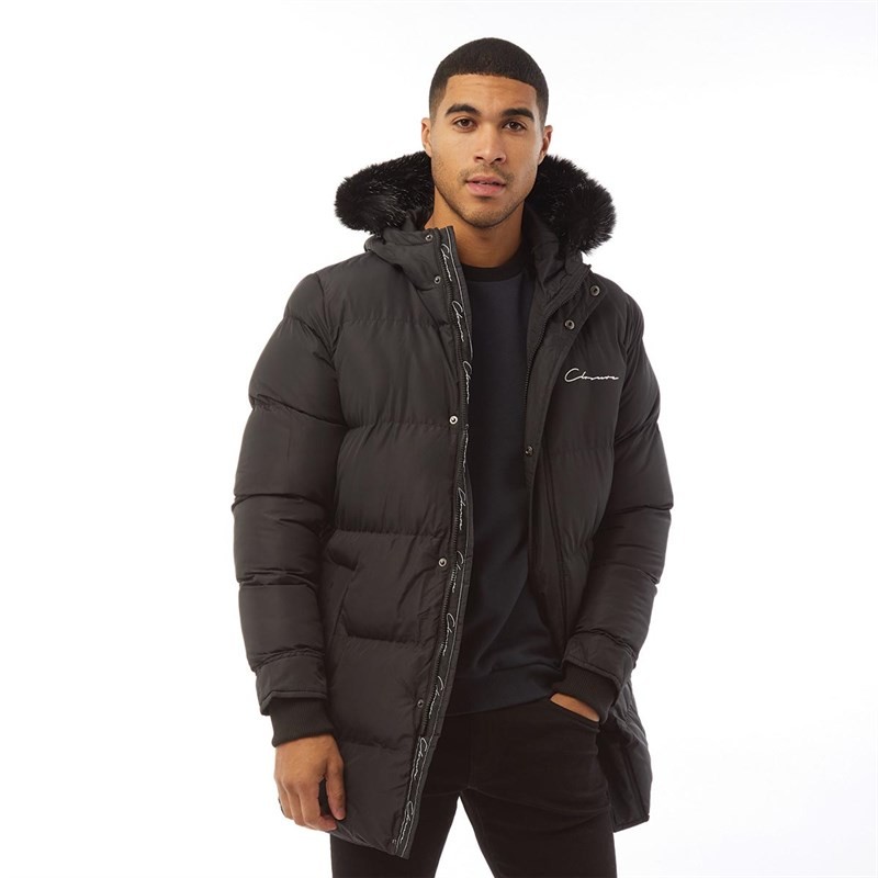 closure London Mens Fur Puffer Parka Black