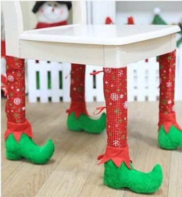 Christmas Boot Pattern Decorative Chair Legs Cover 1pc – RED AND GREEN