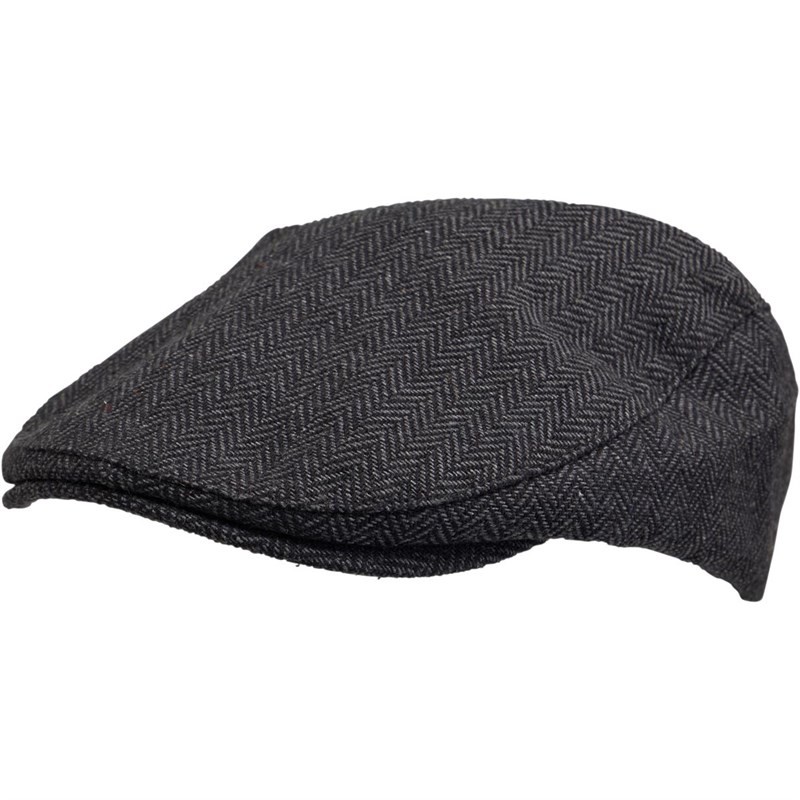 French Connection Mens Baenjamin Flat Cap Black/Grey Herringbone