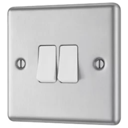 LAP 10AX 2-GANG 2-WAY LIGHT SWITCH BRUSHED STAINLESS STEEL WITH WHITE INSERTS