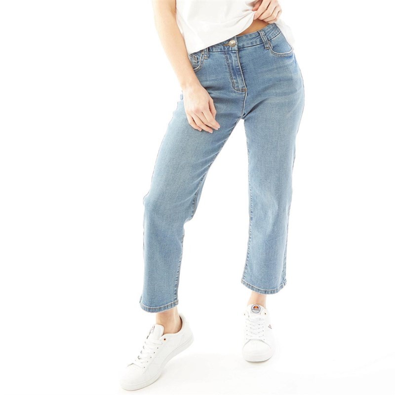 Onfire Womens Cropped Straight Fit Jeans Mid Blue