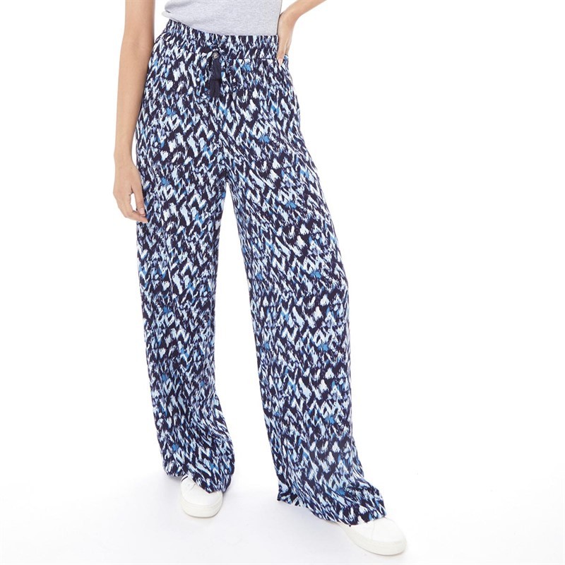 Board Angels Womens Viscose Printed Trousers Navy/Blue Aztec